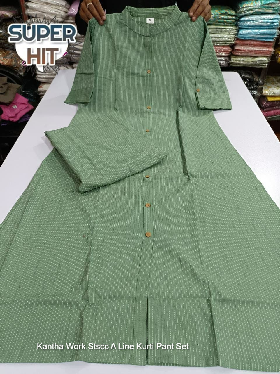 Kantha Work Stscc A Line Kurti Pant Set