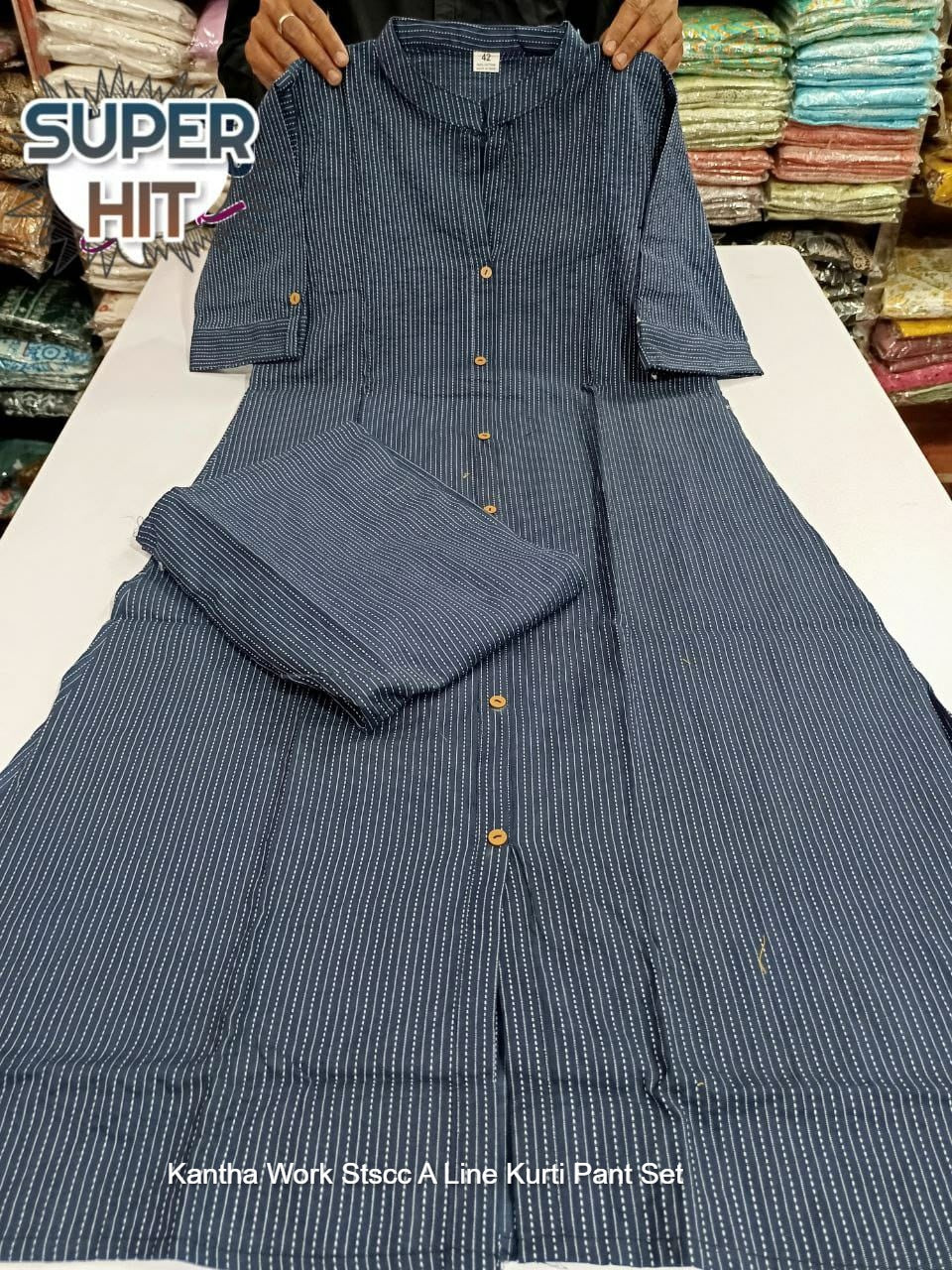 Kantha Work Stscc A Line Kurti Pant Set