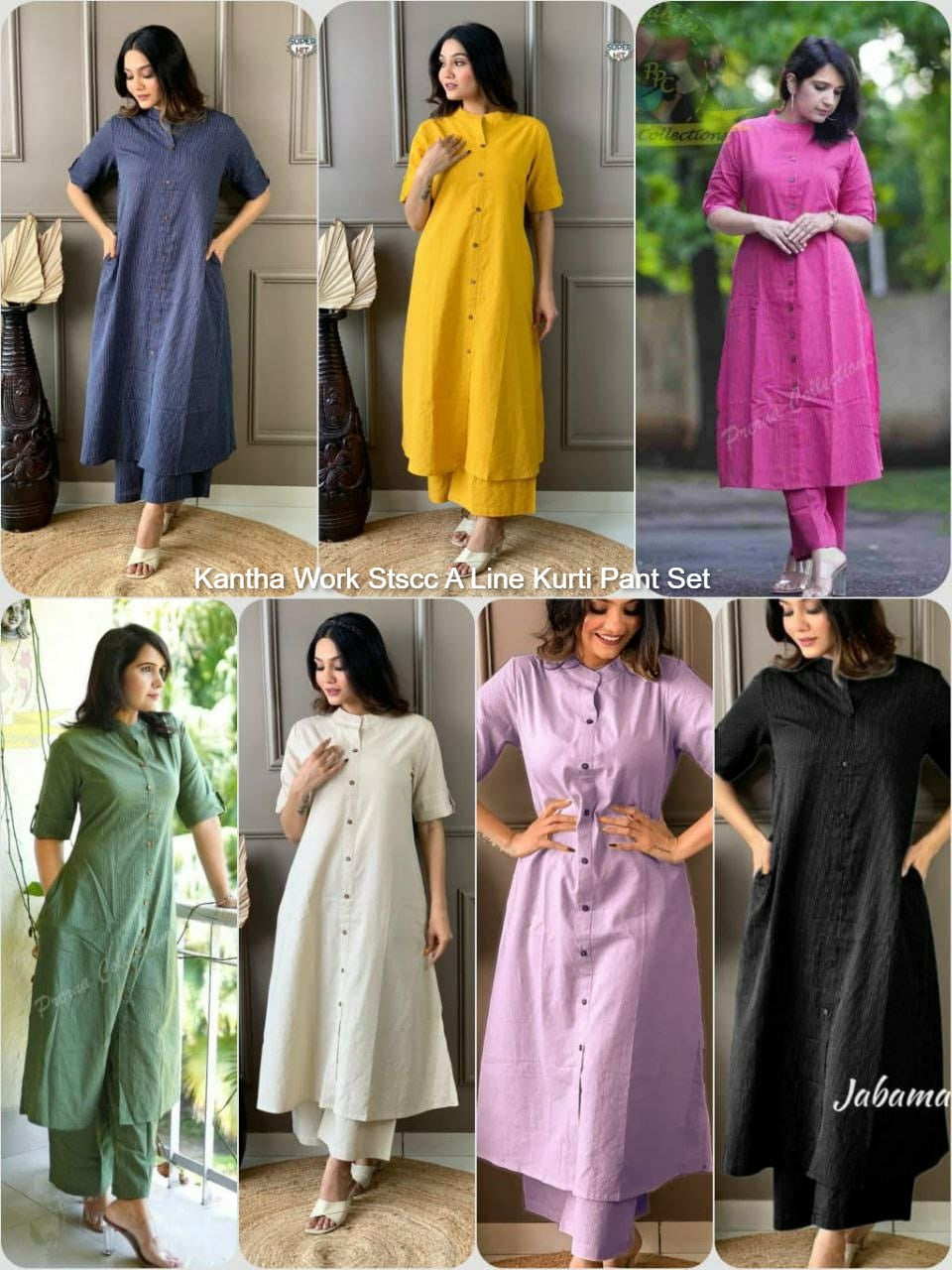 Kantha Work Stscc A Line Kurti Pant Set