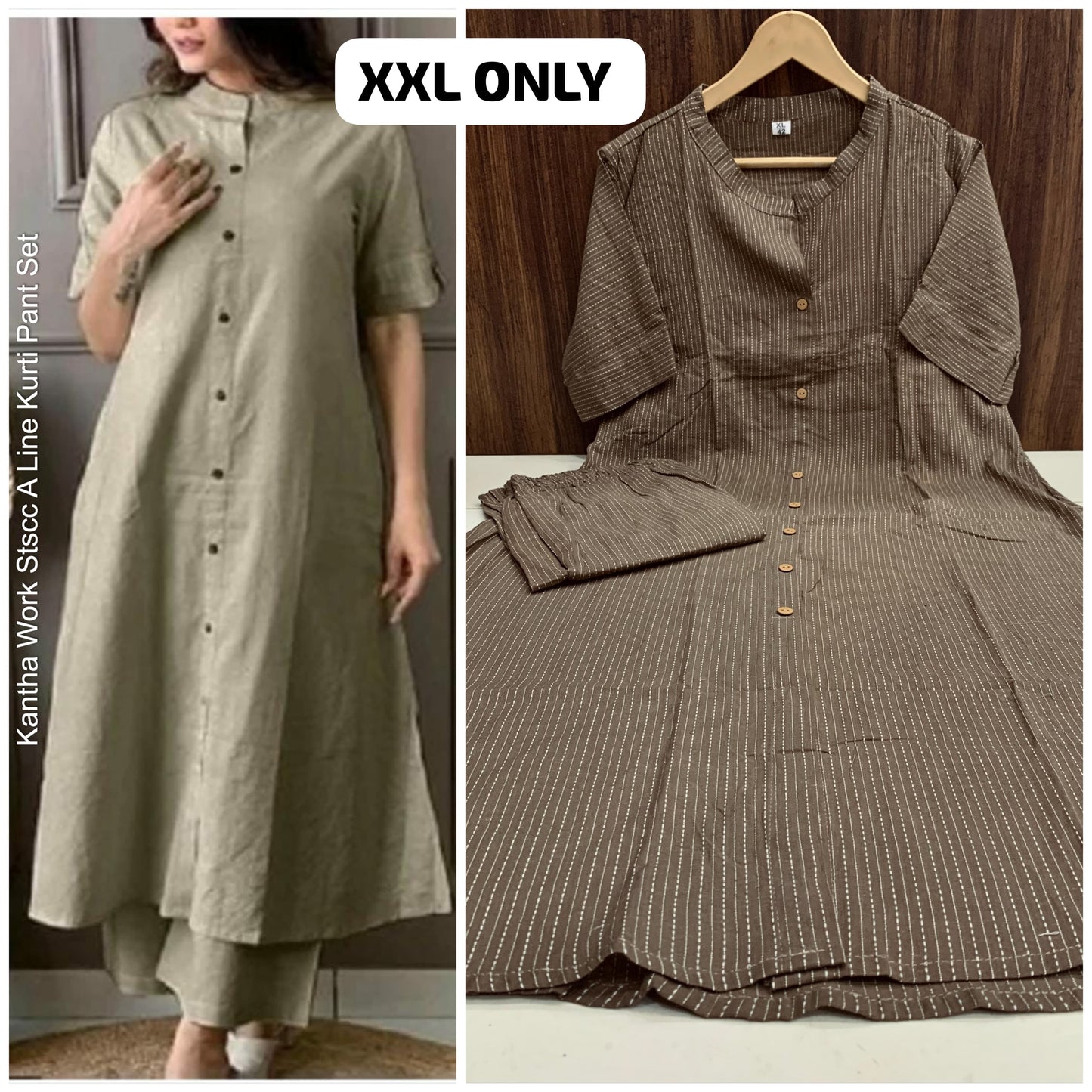 Kantha Work Stscc A Line Kurti Pant Set