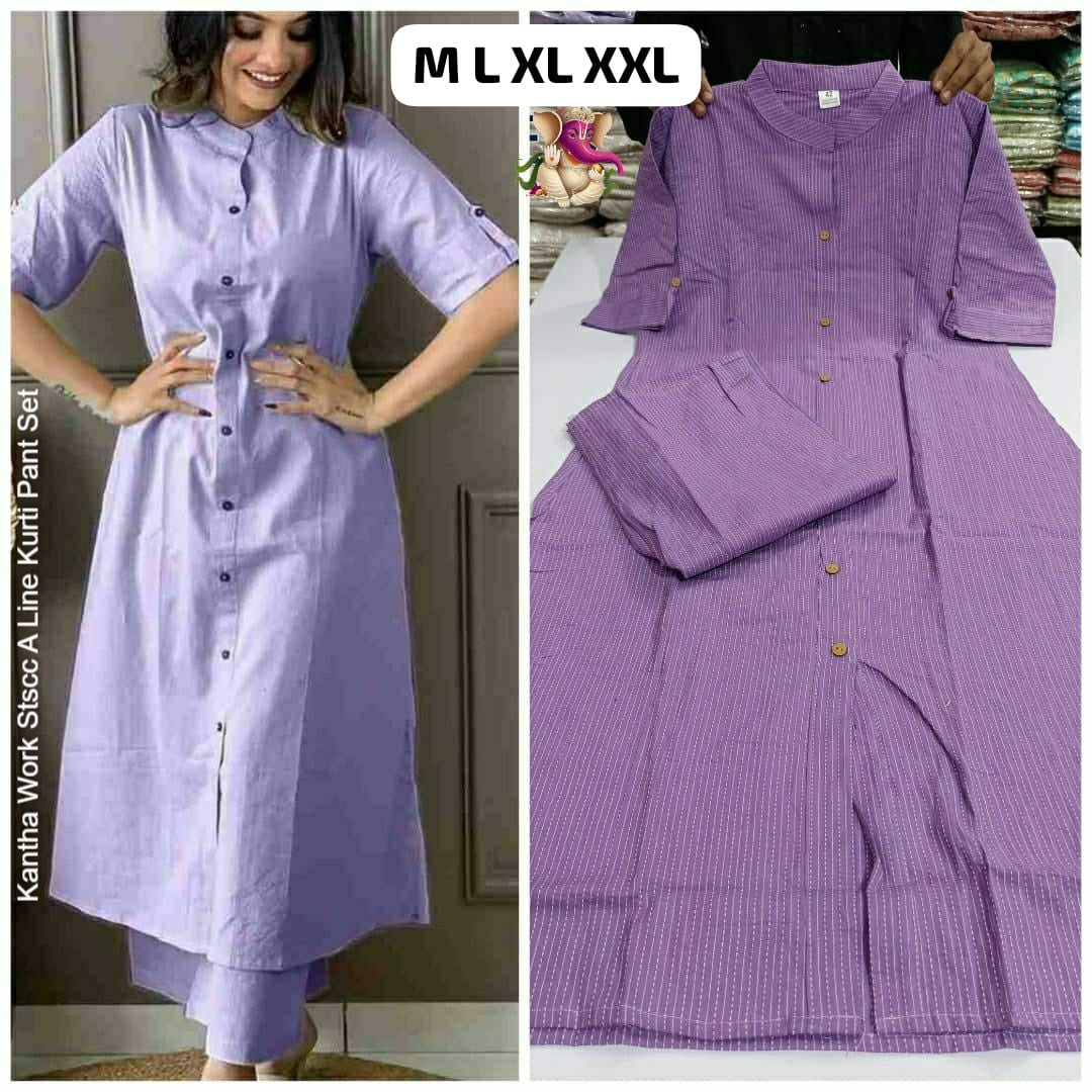 Kantha Work Stscc A Line Kurti Pant Set