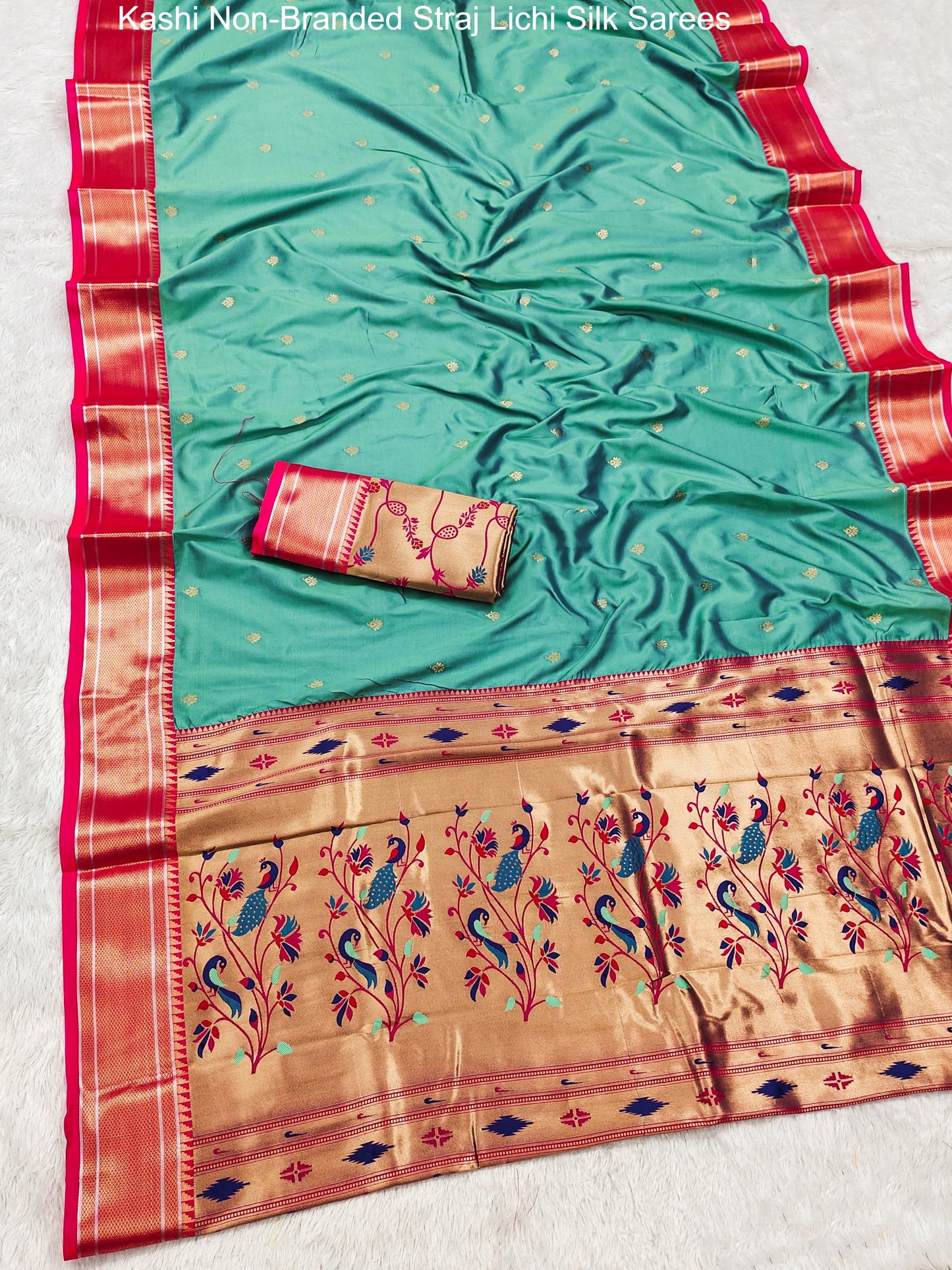 Kashi Non-Branded Straj Lichi Silk Sarees