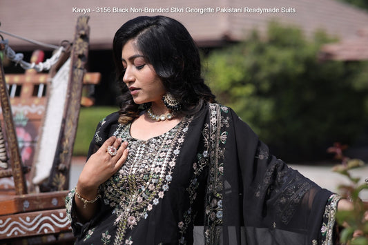 Kavya - 3156 Black Non-Branded Stkri Georgette Pakistani Readymade Suits