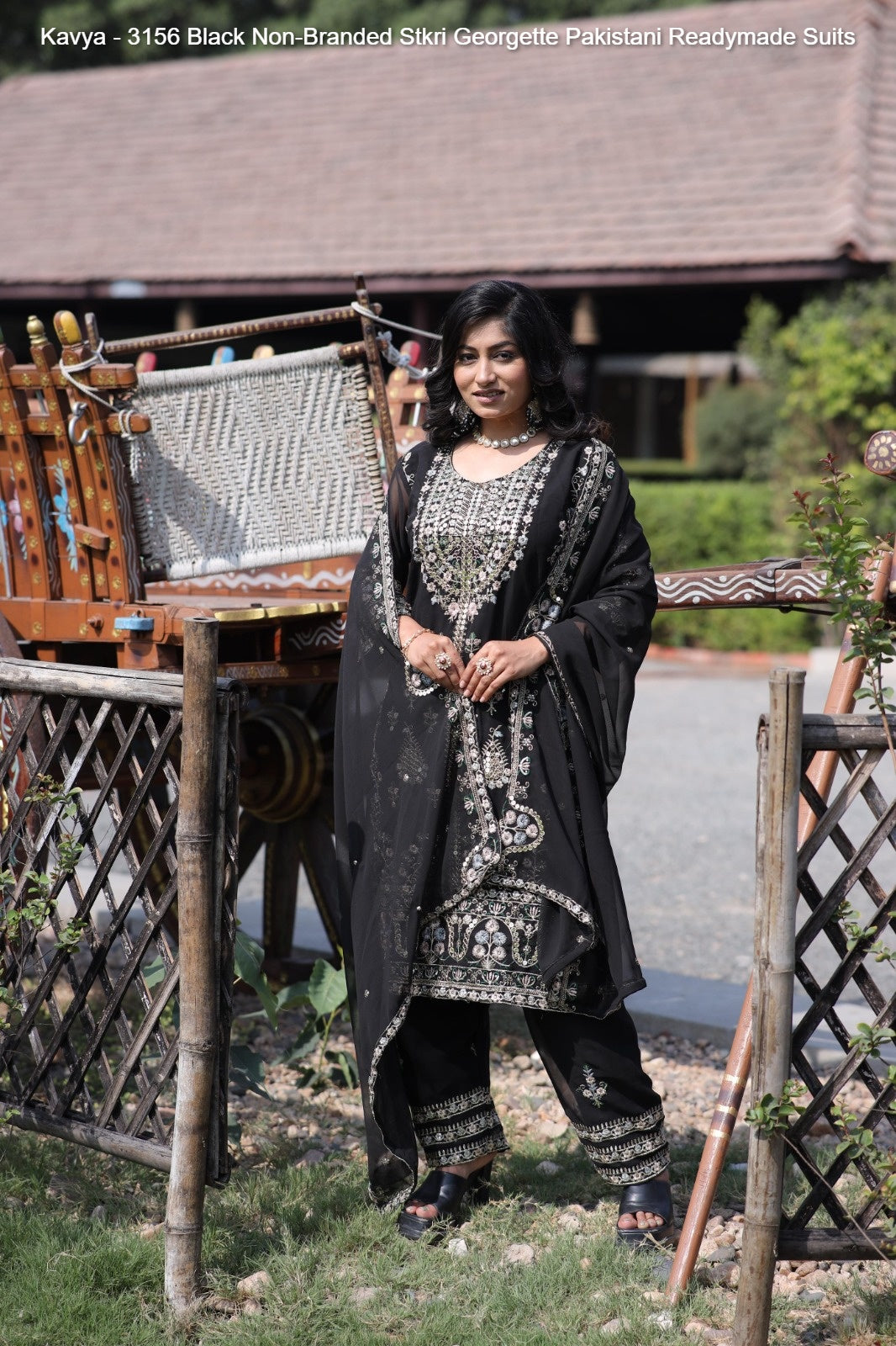 Kavya - 3156 Black Non-Branded Stkri Georgette Pakistani Readymade Suits