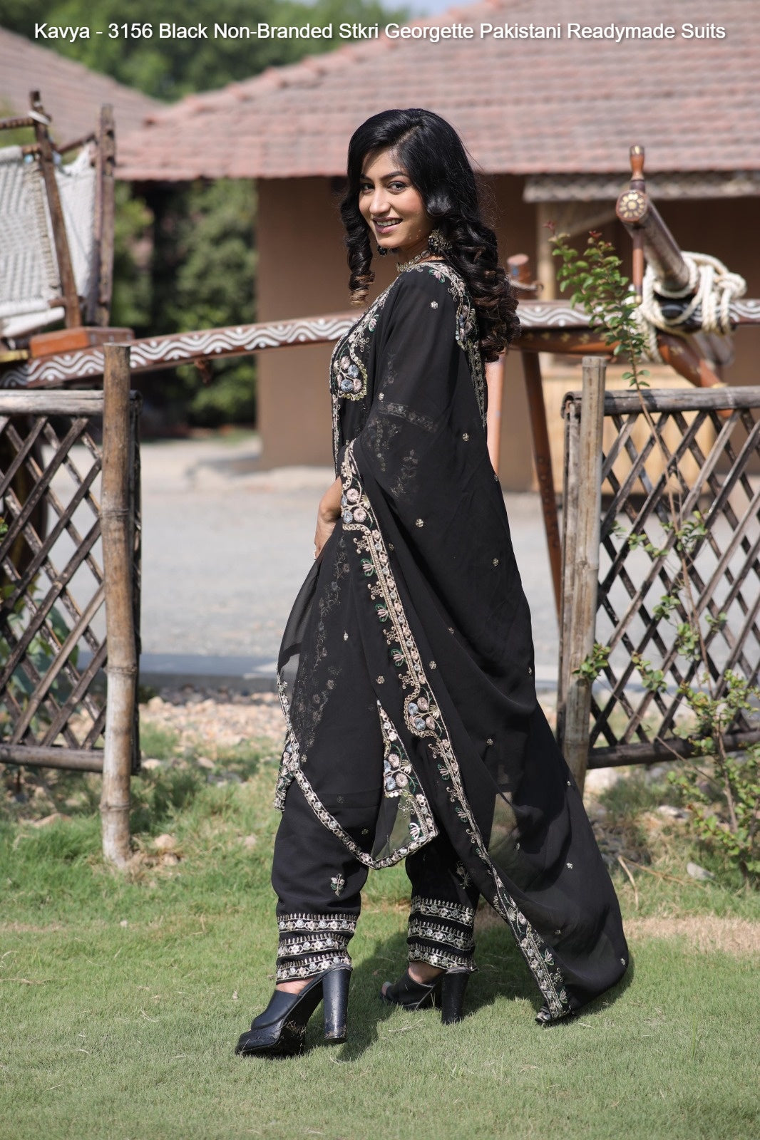Kavya - 3156 Black Non-Branded Stkri Georgette Pakistani Readymade Suits