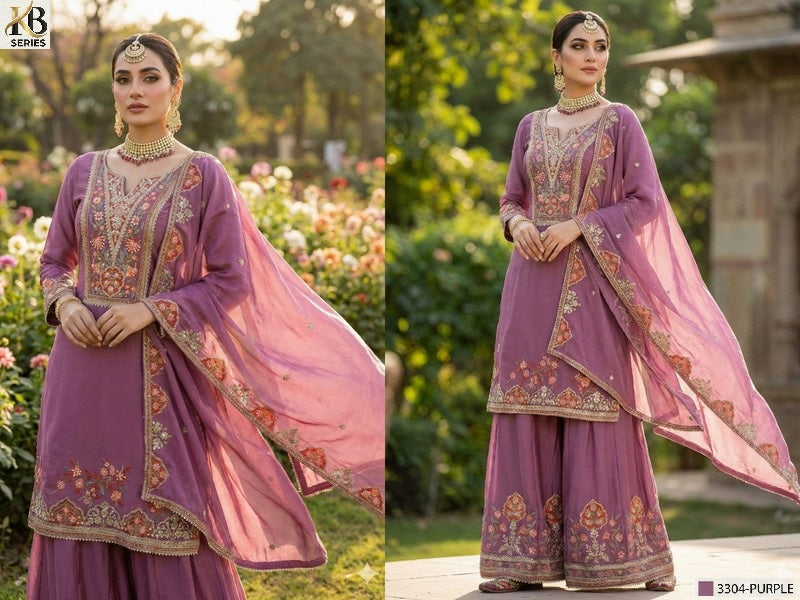 Kb- 3304 Purple Kb Series Heavy Chinon Readymade Suits