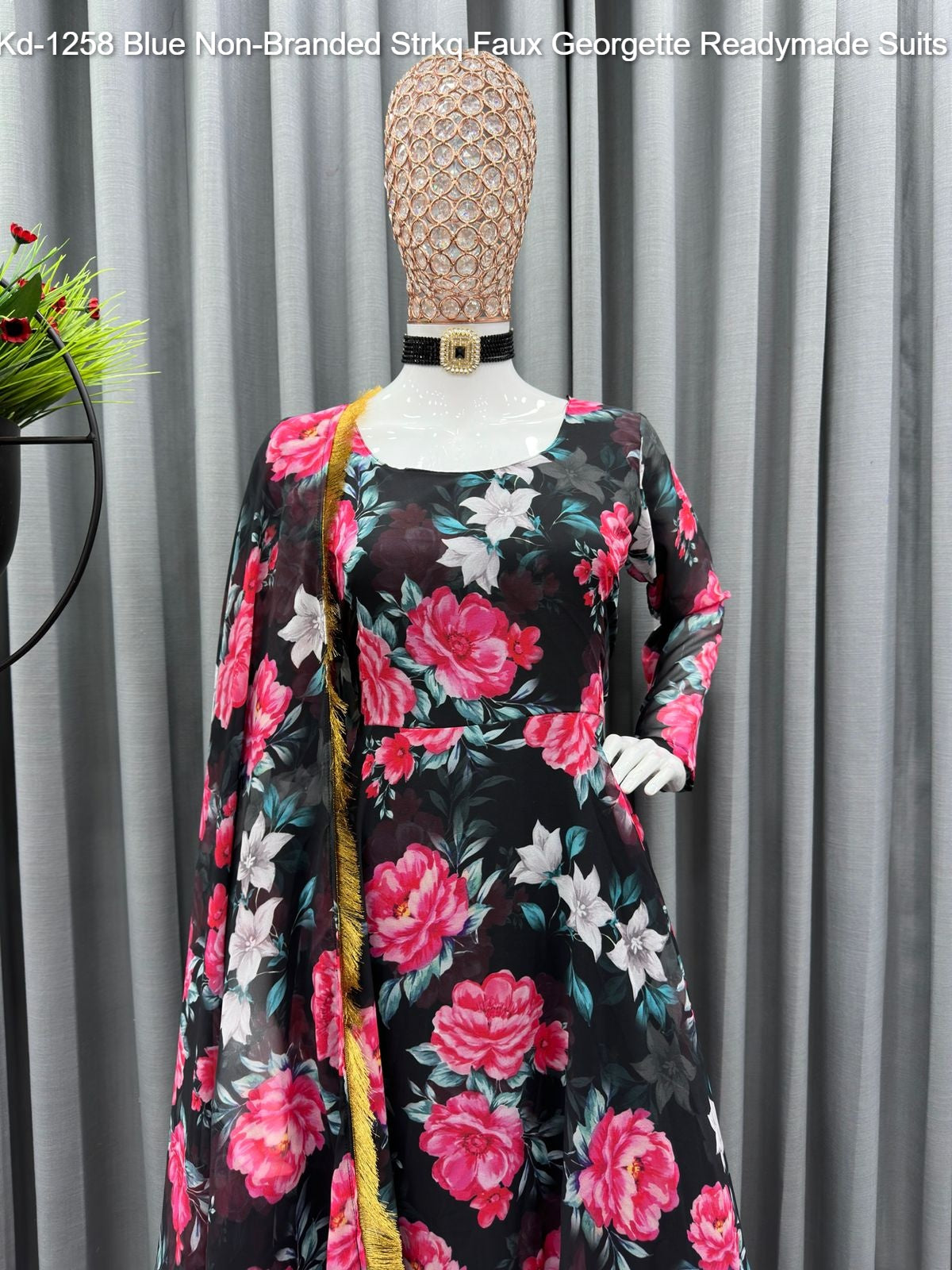 Kd-1258 Blue Non-Branded Strkq Faux Georgette Readymade Suits