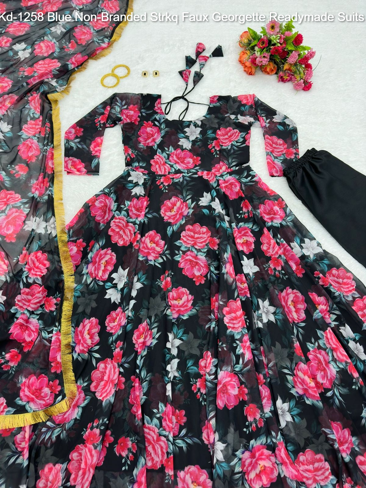 Kd-1258 Blue Non-Branded Strkq Faux Georgette Readymade Suits