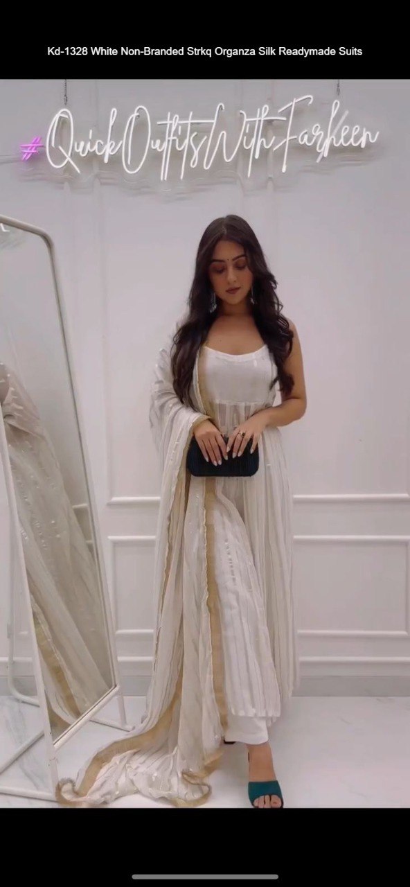 Kd-1328 White Non-Branded Strkq Organza Silk Readymade Suits