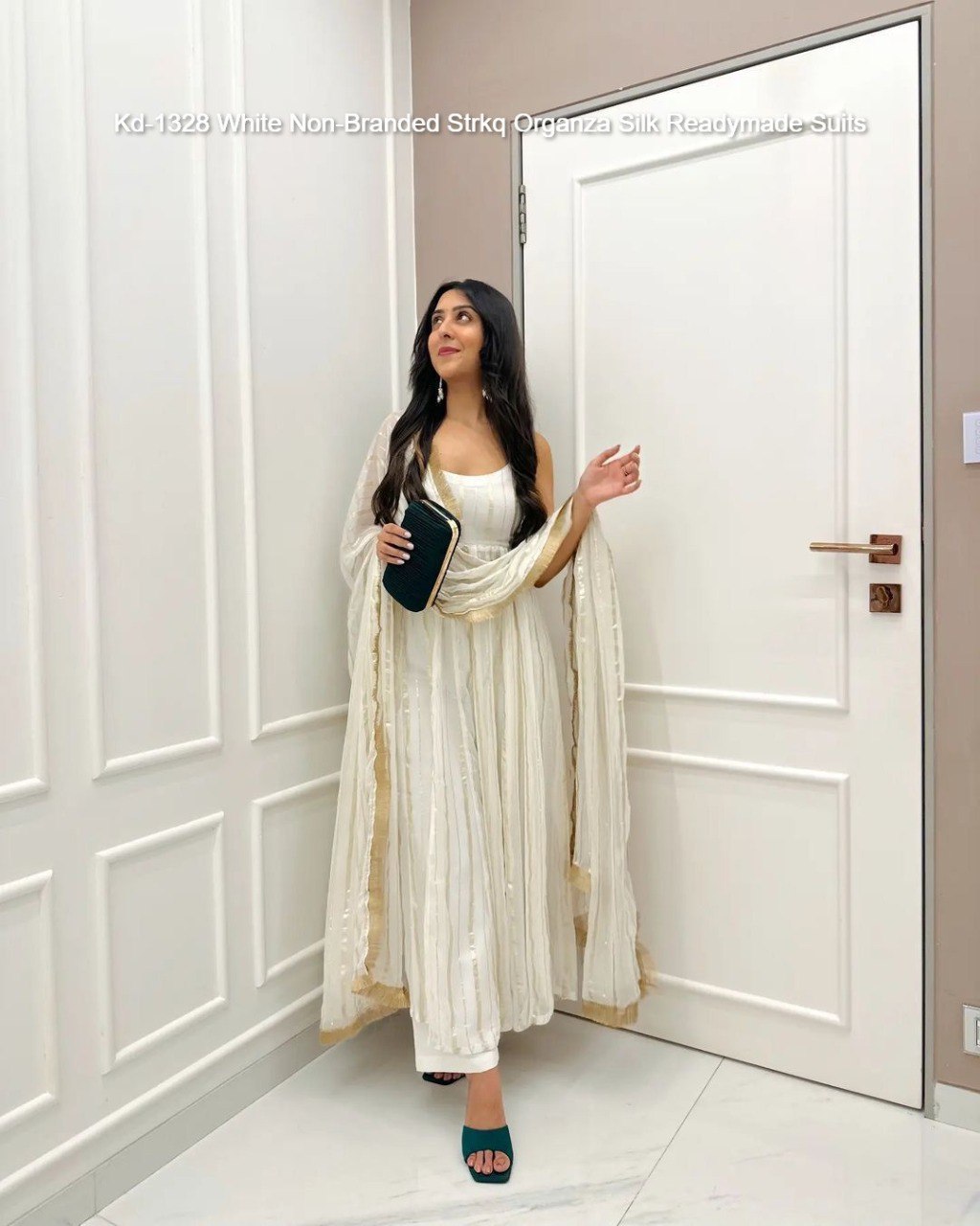 Kd-1328 White Non-Branded Strkq Organza Silk Readymade Suits