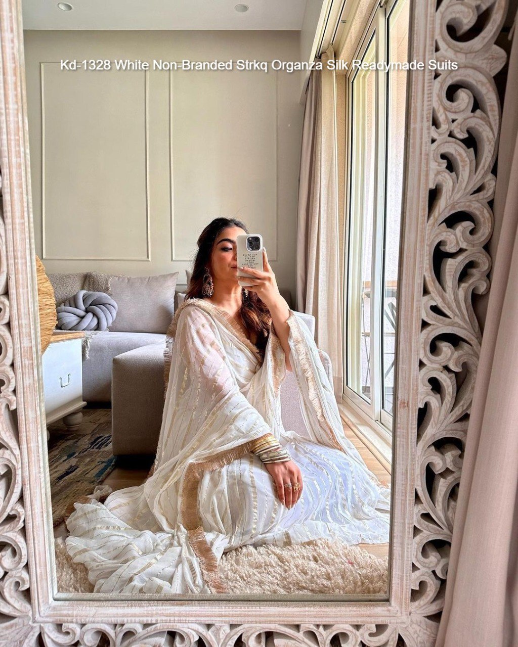 Kd-1328 White Non-Branded Strkq Organza Silk Readymade Suits