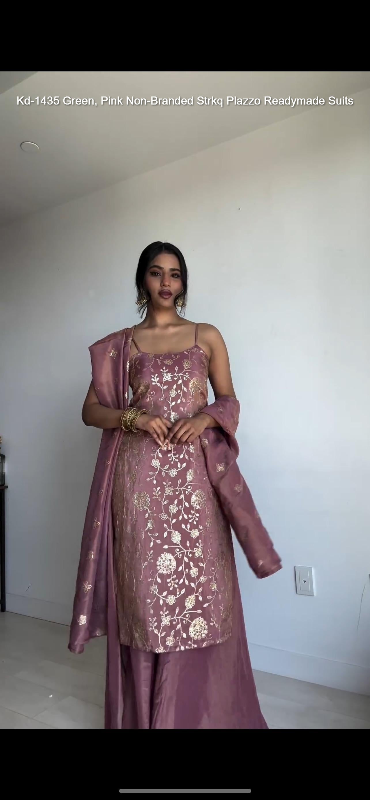 Kd-1435 Green, Pink Non-Branded Strkq Plazzo Readymade Suits