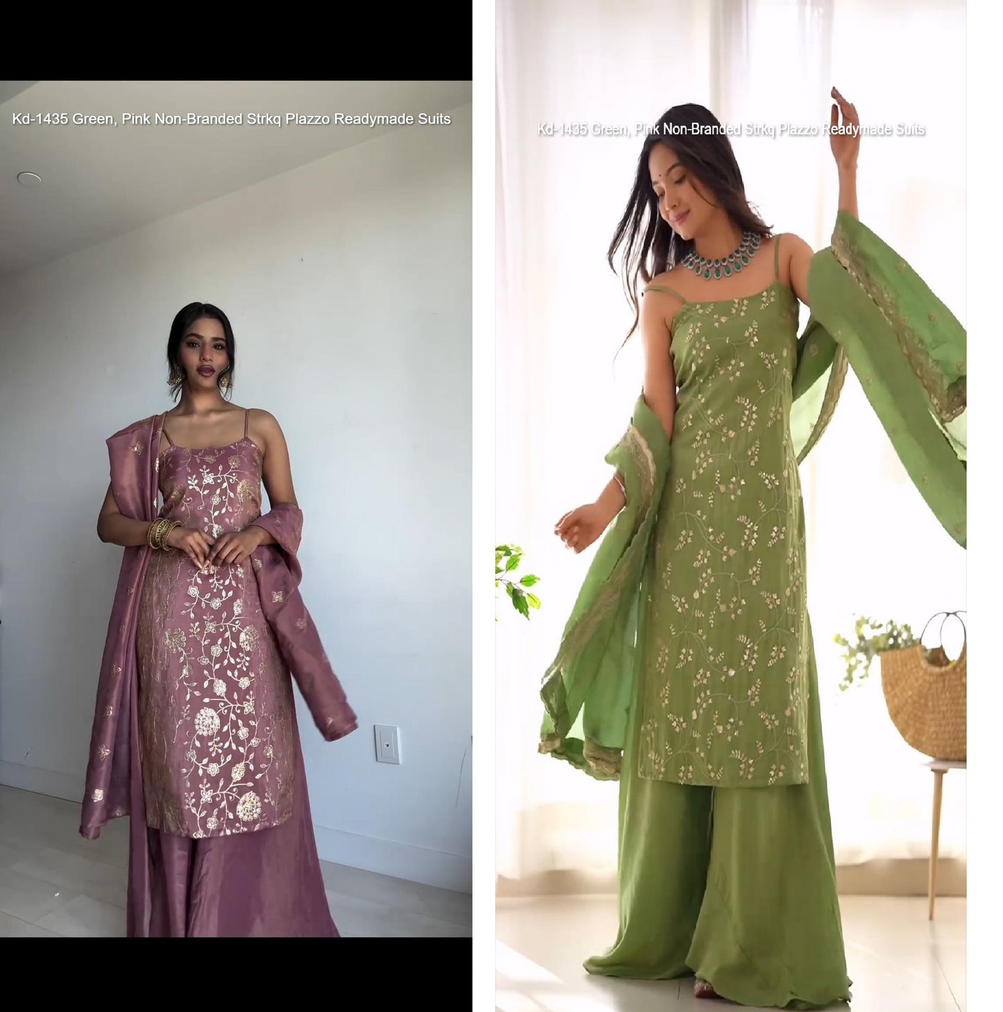 Kd-1435 Green, Pink Non-Branded Strkq Plazzo Readymade Suits