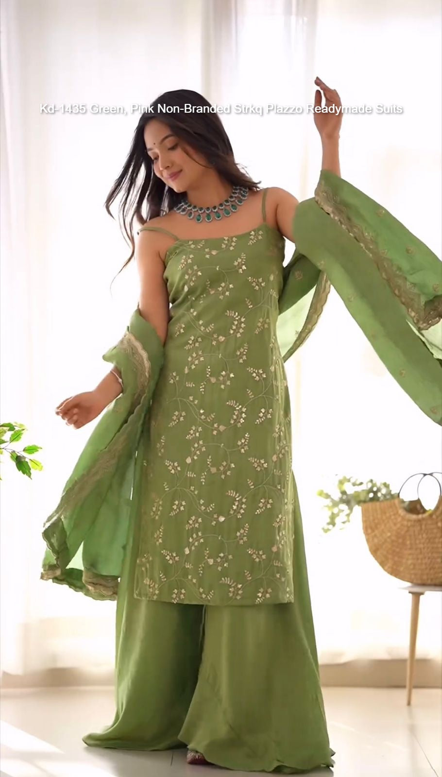 Kd-1435 Green, Pink Non-Branded Strkq Plazzo Readymade Suits