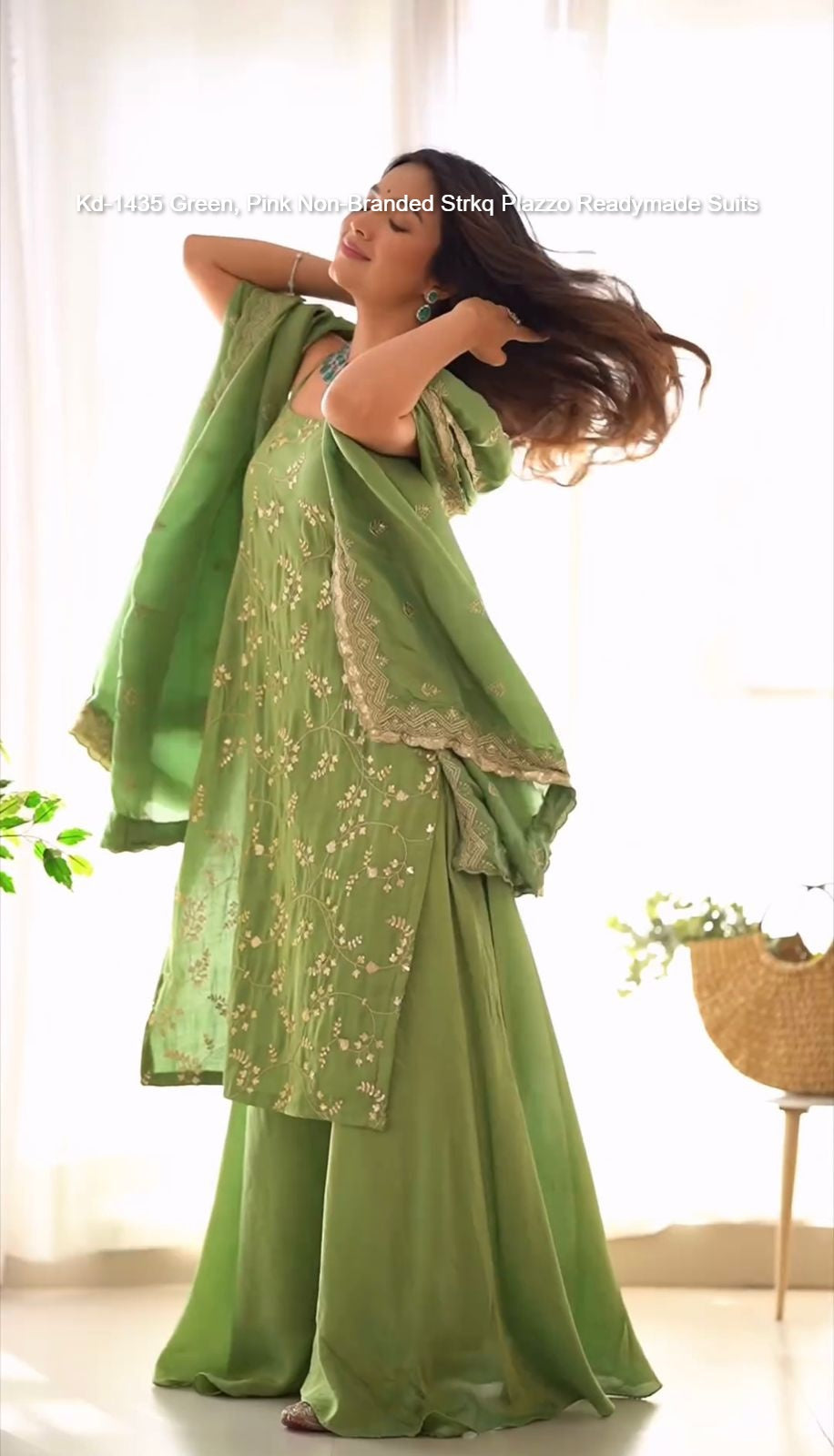 Kd-1435 Green, Pink Non-Branded Strkq Plazzo Readymade Suits