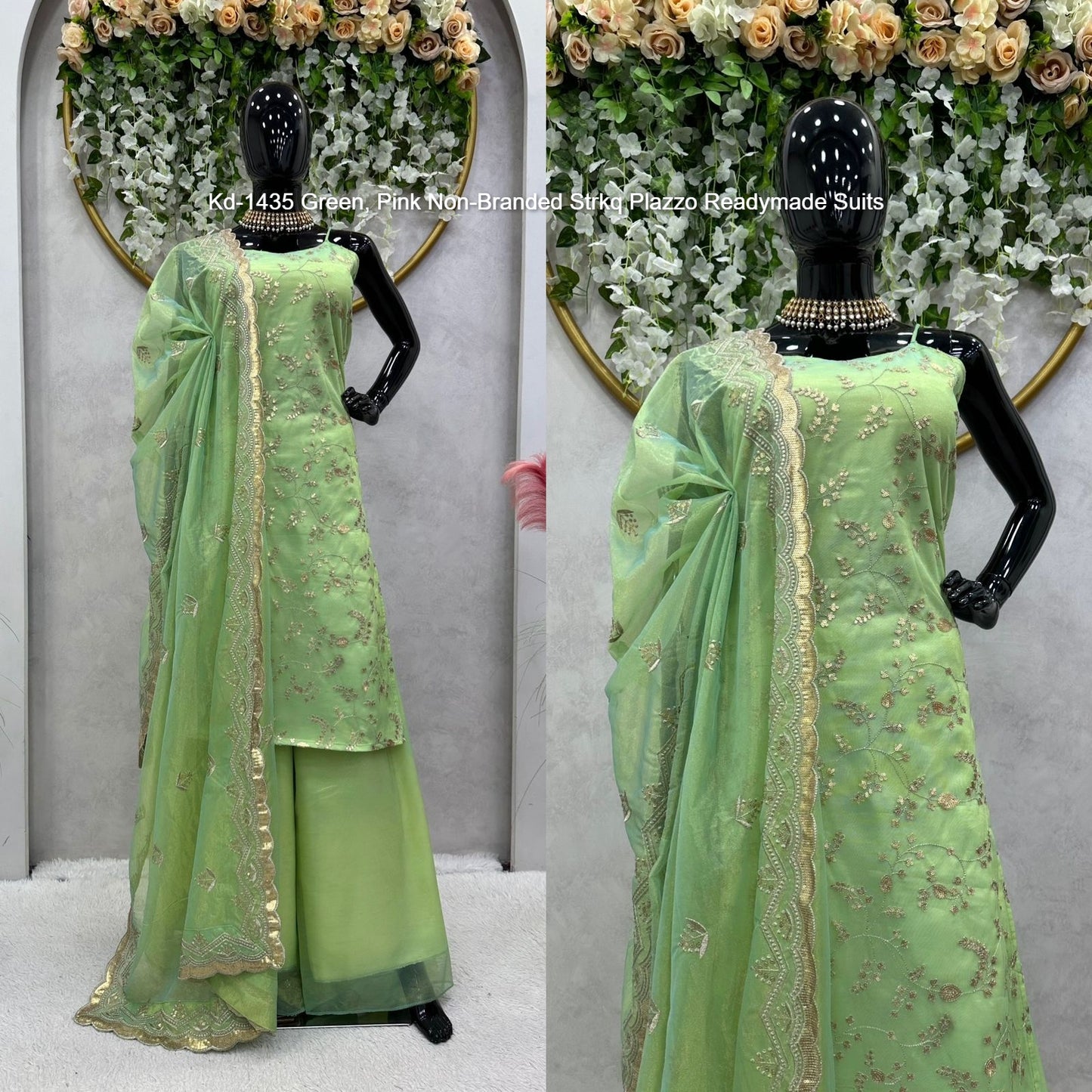 Kd-1435 Green, Pink Non-Branded Strkq Plazzo Readymade Suits