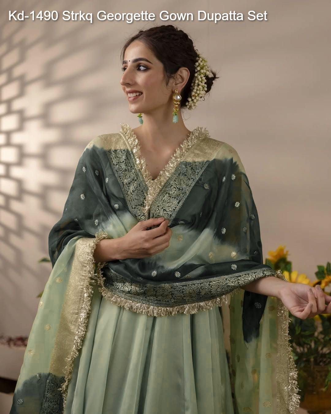 Kd-1490 Strkq Georgette Gown Dupatta Set