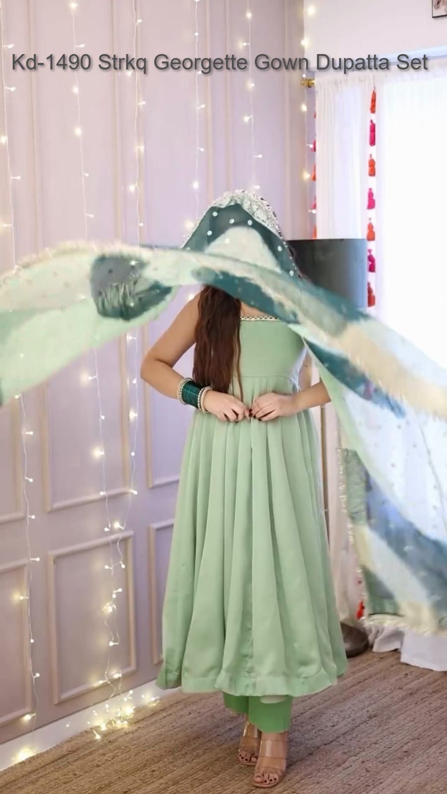 Kd-1490 Strkq Georgette Gown Dupatta Set