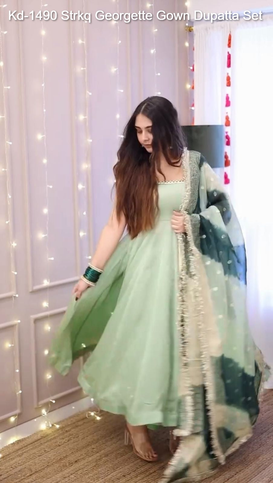 Kd-1490 Strkq Georgette Gown Dupatta Set