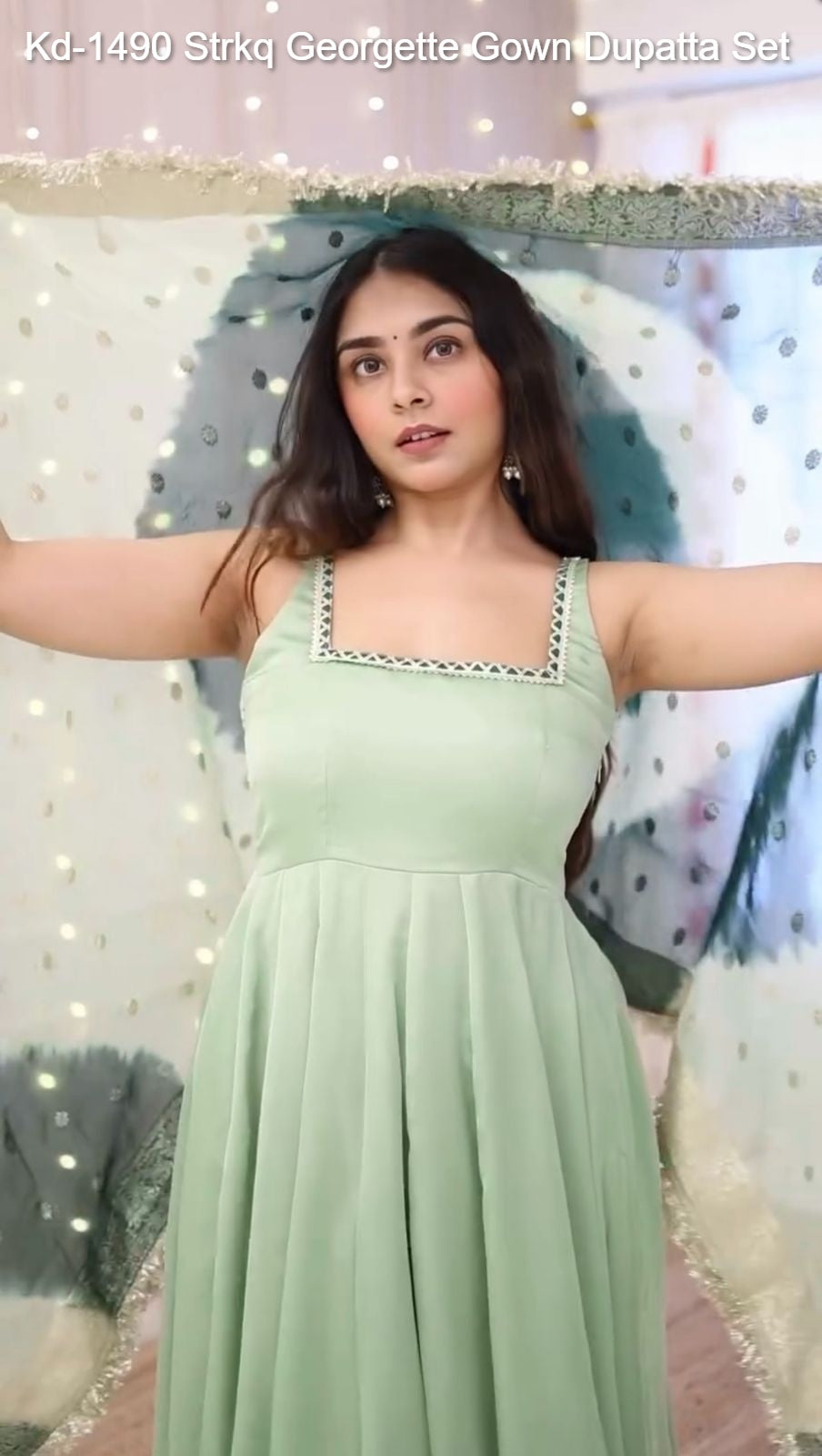 Kd-1490 Strkq Georgette Gown Dupatta Set