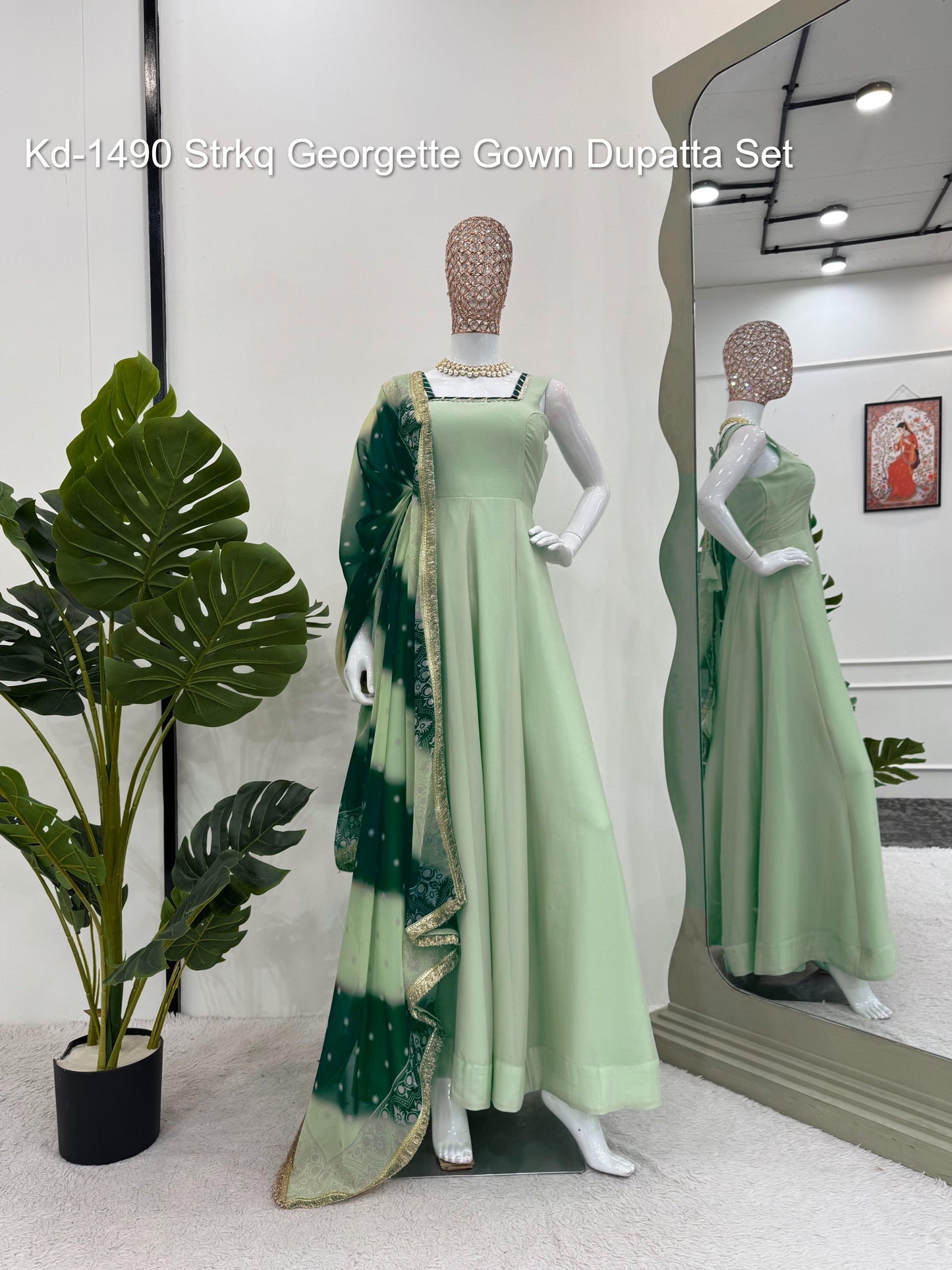 Kd-1490 Strkq Georgette Gown Dupatta Set