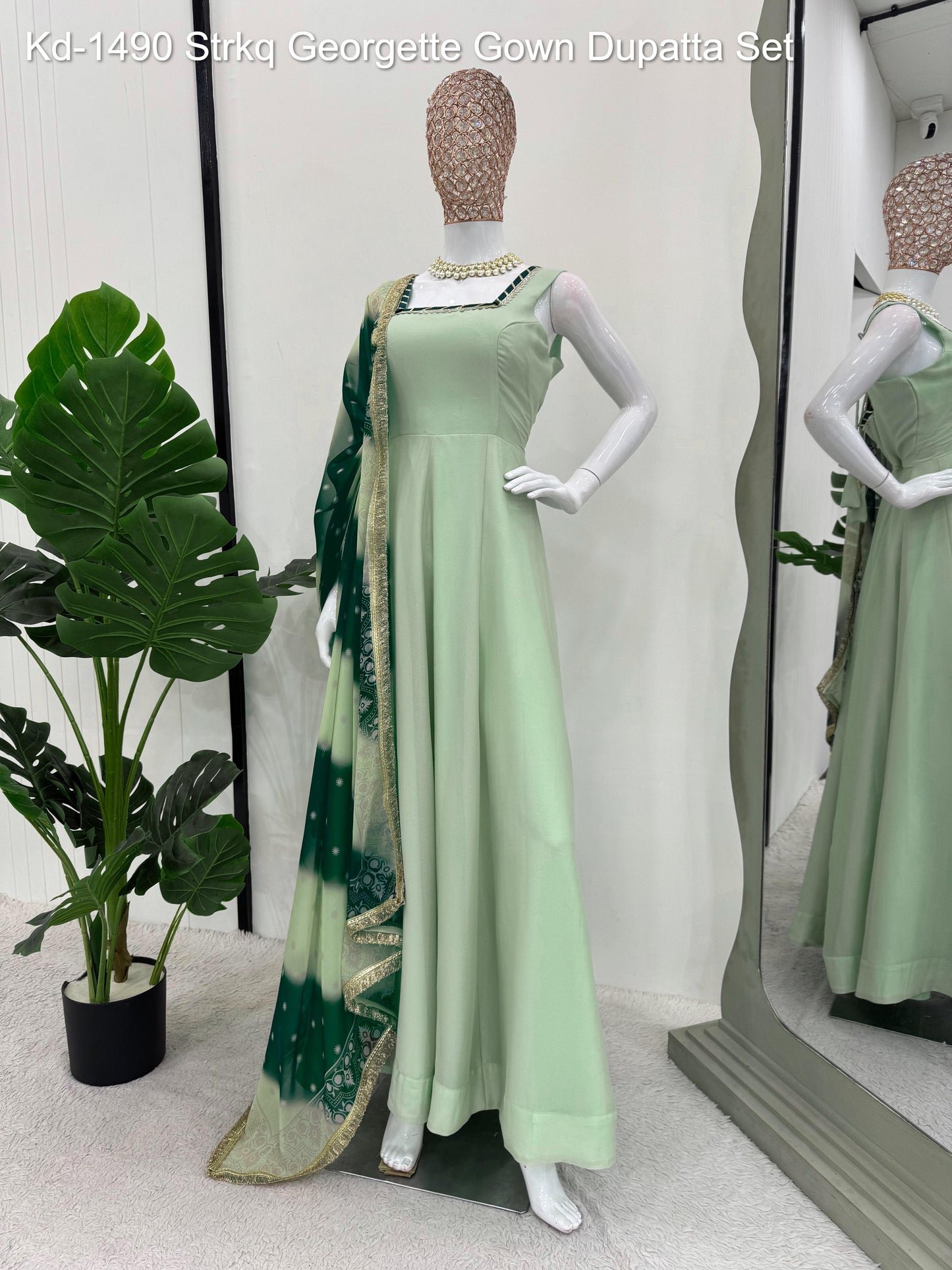 Kd-1490 Strkq Georgette Gown Dupatta Set