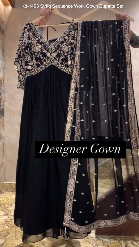 Kd-1493 Strkq Sequence Work Gown Dupatta Set