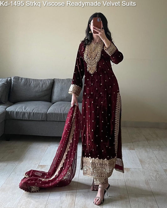 Kd-1495 Strkq Viscose Readymade Velvet Suits
