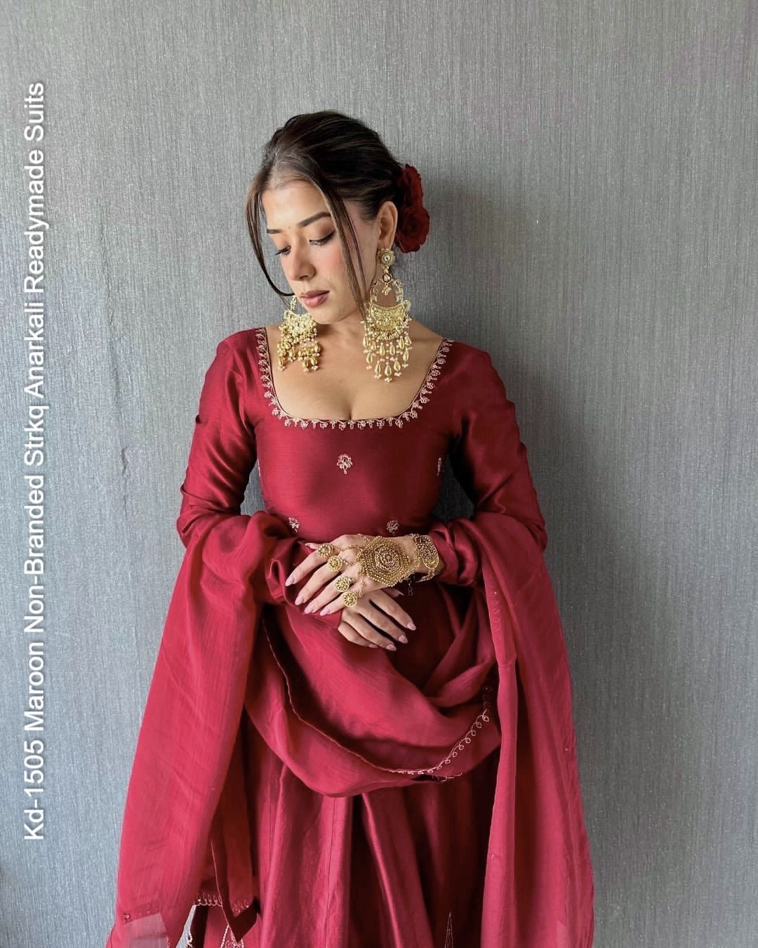 Kd-1505 Maroon Non-Branded Strkq Anarkali Readymade Suits