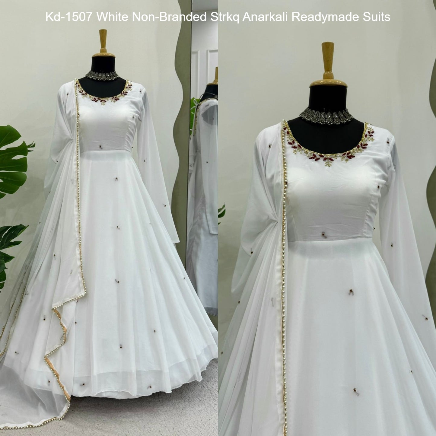 Kd-1507 White Non-Branded Strkq Anarkali Readymade Suits