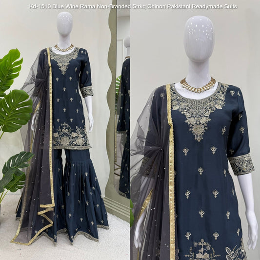 Kd-1510 Blue Wine Rama Non-Branded Strkq Chinon Pakistani Readymade Suits
