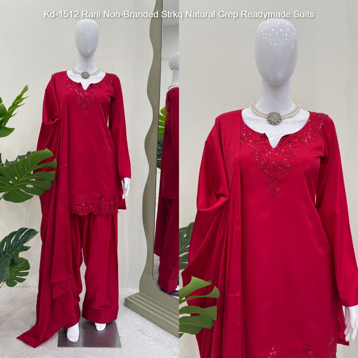 Kd-1512 Rani Non-Branded Strkq Natural Crep Readymade Suits