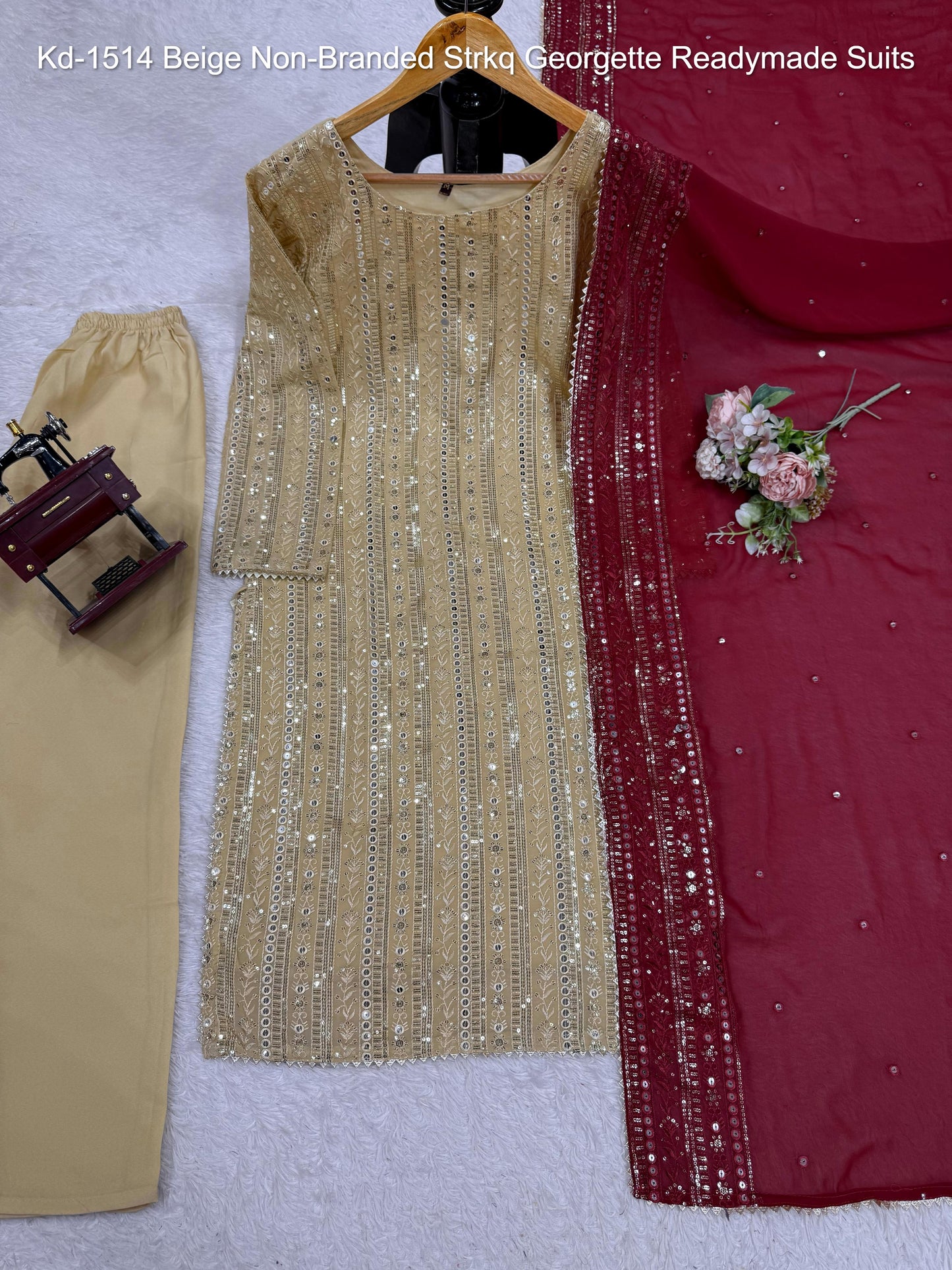 Kd-1514 Beige Non-Branded Strkq Georgette Readymade Suits