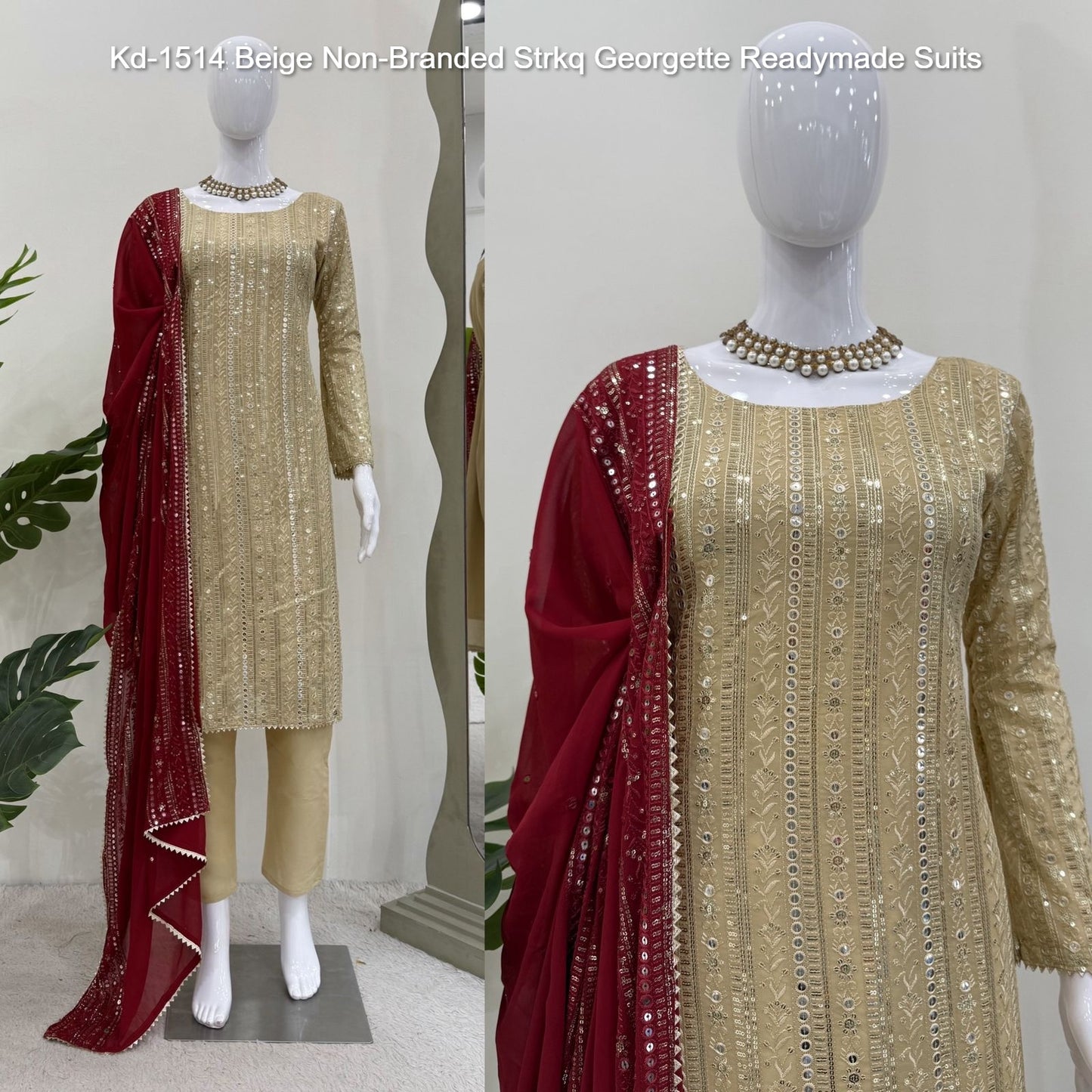 Kd-1514 Beige Non-Branded Strkq Georgette Readymade Suits