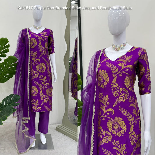 Kd-1517 Purple Non-Branded Strkq Jacquard Readymade Suits