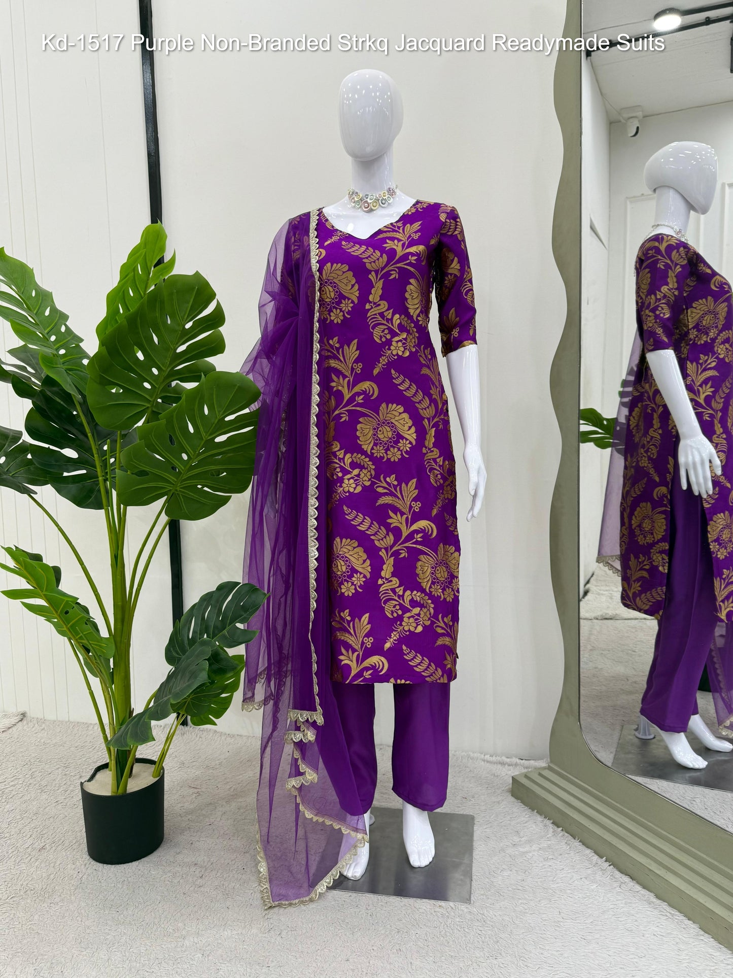 Kd-1517 Purple Non-Branded Strkq Jacquard Readymade Suits