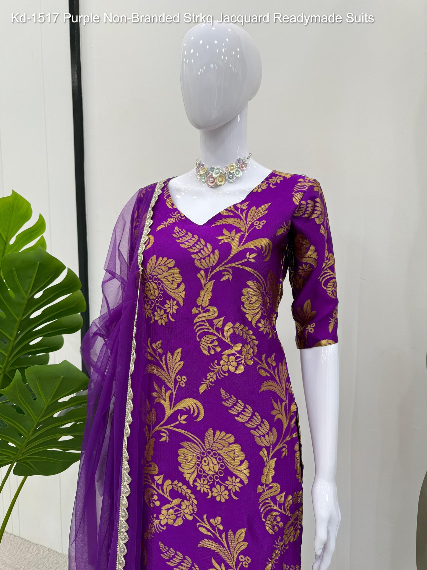 Kd-1517 Purple Non-Branded Strkq Jacquard Readymade Suits