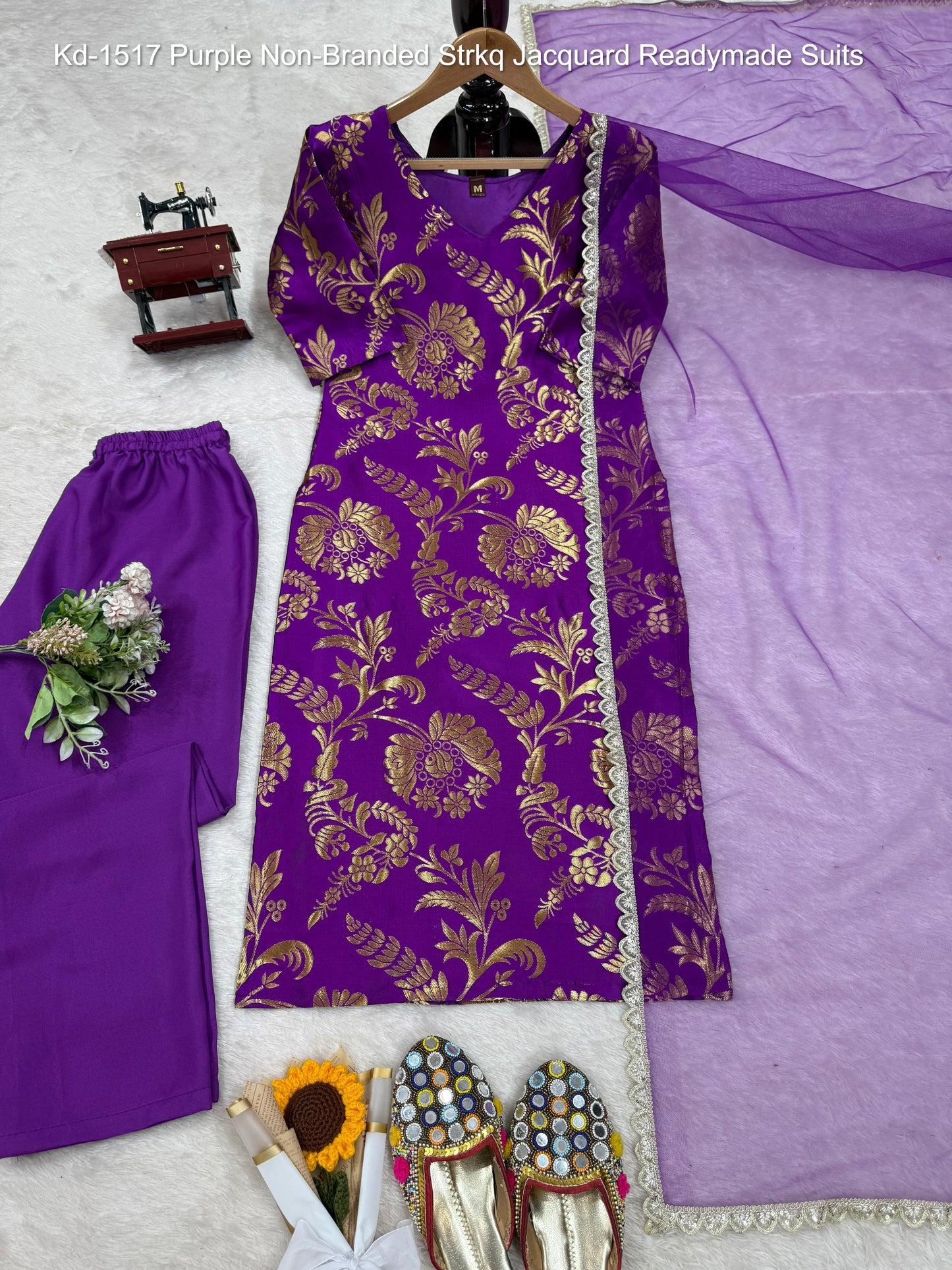Kd-1517 Purple Non-Branded Strkq Jacquard Readymade Suits
