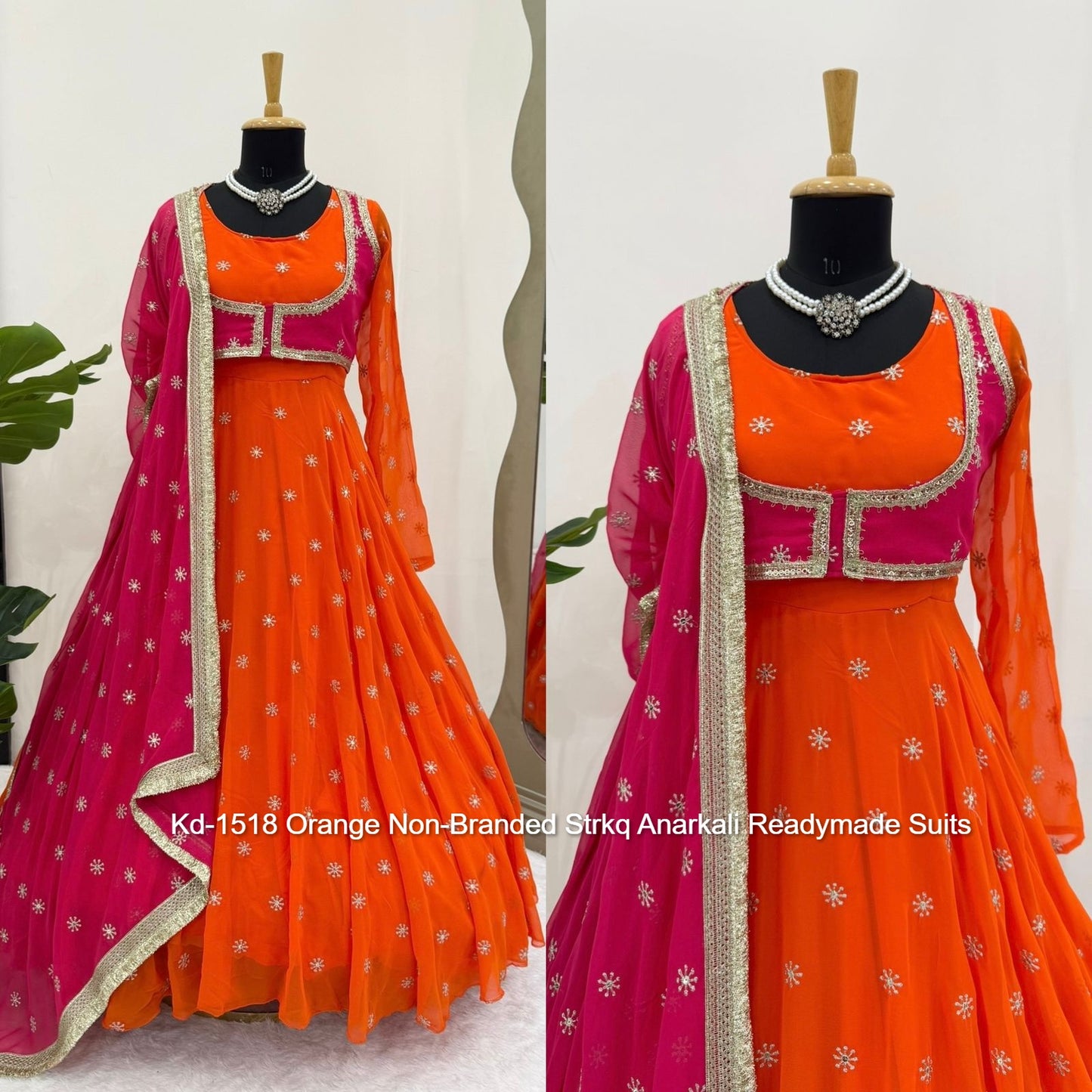 Kd-1518 Orange Non-Branded Strkq Anarkali Readymade Suits