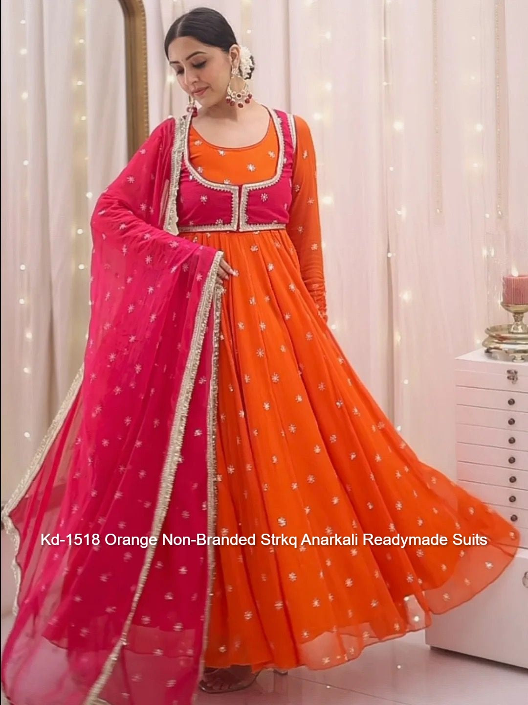 Kd-1518 Orange Non-Branded Strkq Anarkali Readymade Suits