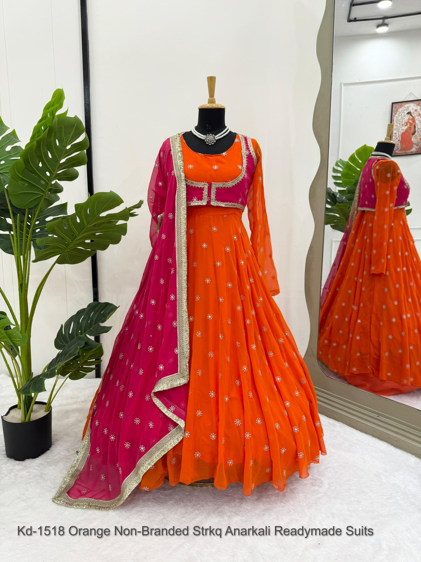 Kd-1518 Orange Non-Branded Strkq Anarkali Readymade Suits