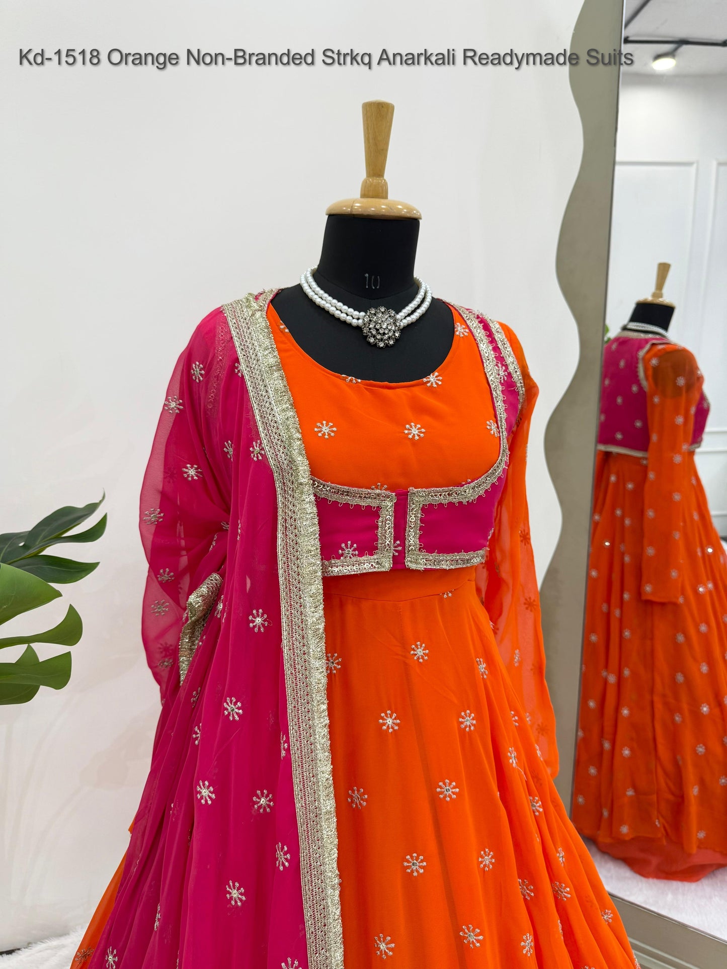 Kd-1518 Orange Non-Branded Strkq Anarkali Readymade Suits