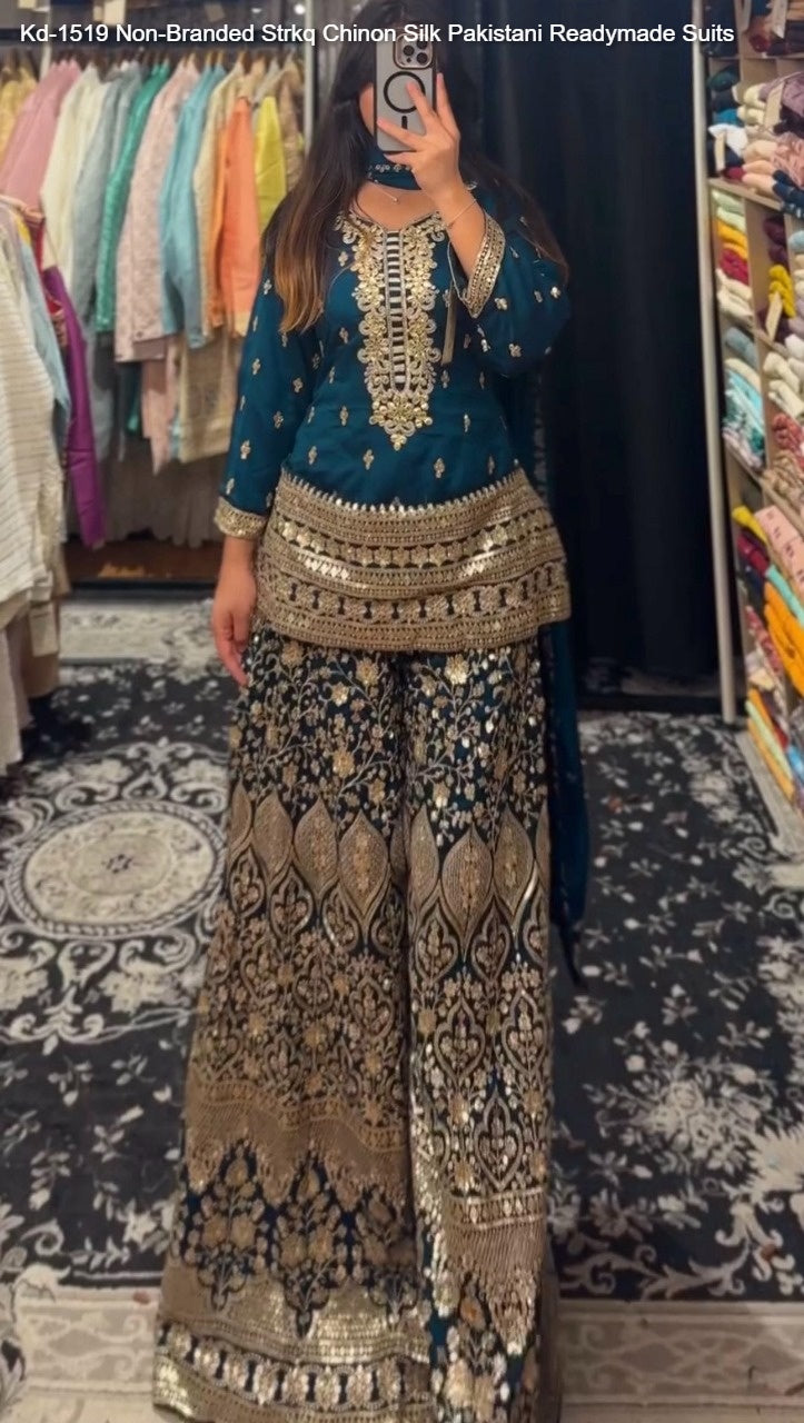 Kd-1519 Non-Branded Strkq Chinon Silk Pakistani Readymade Suits