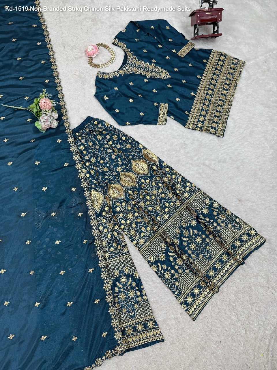 Kd-1519 Non-Branded Strkq Chinon Silk Pakistani Readymade Suits