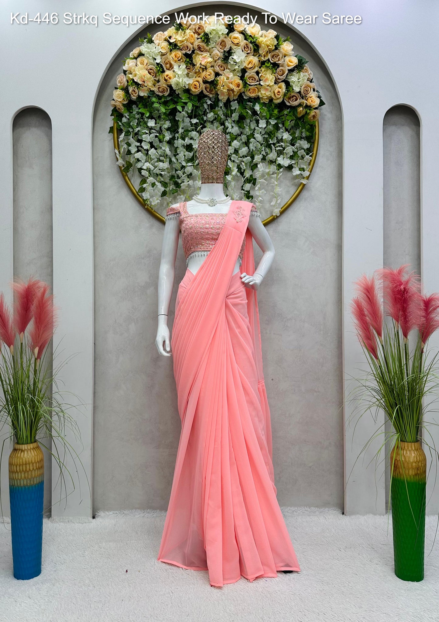 Kd-446 Strkq Sequence Work Ready To Wear Saree