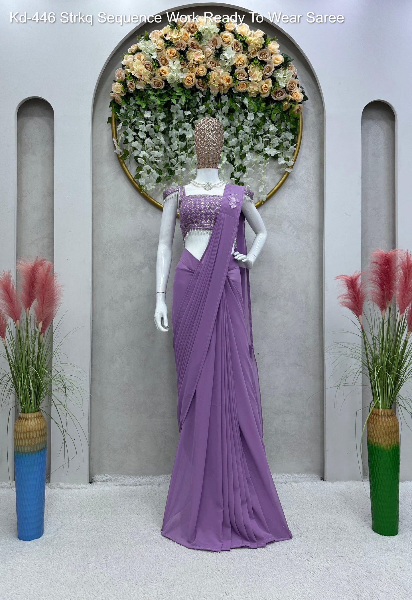 Kd-446 Strkq Sequence Work Ready To Wear Saree