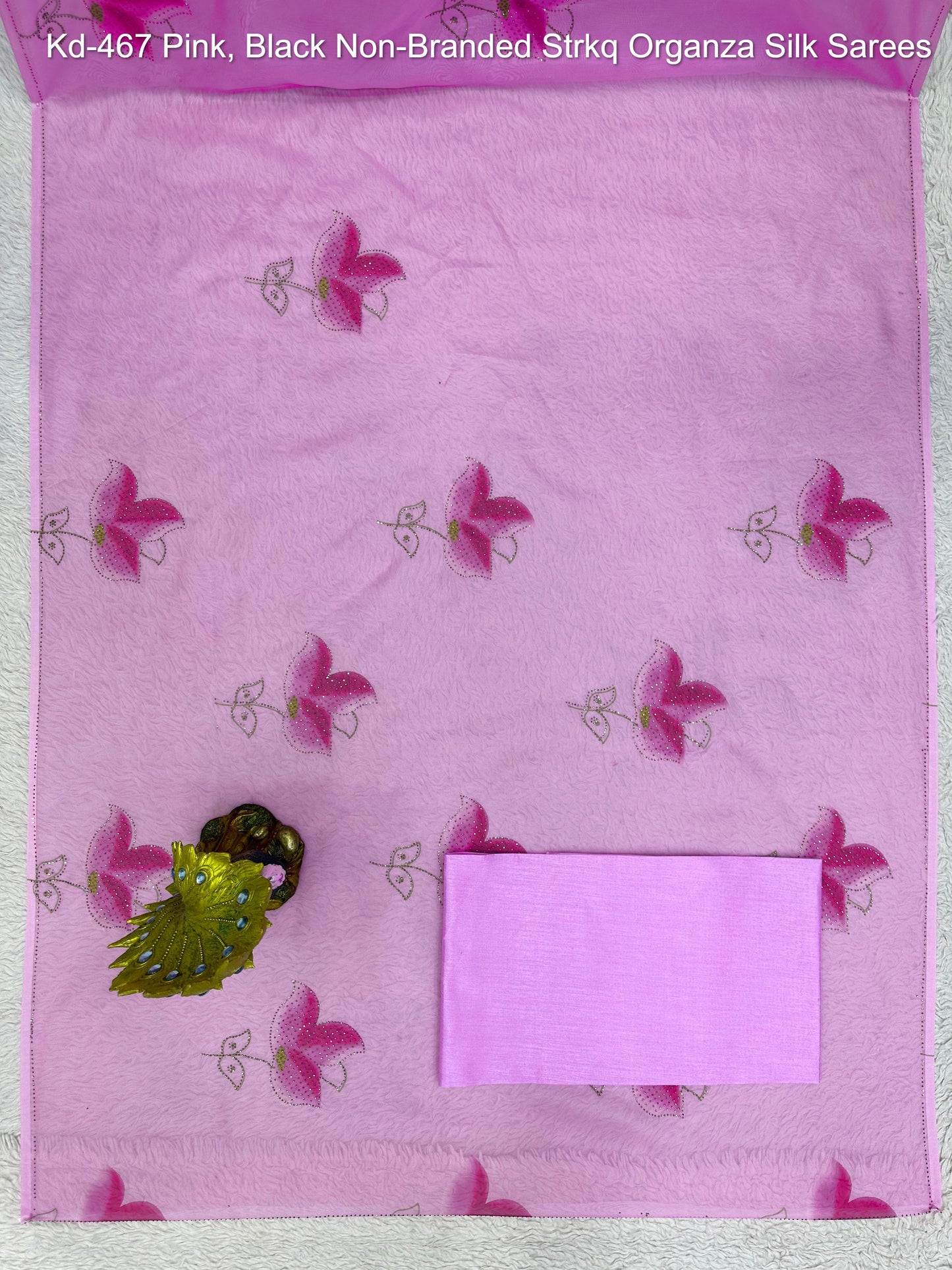 Kd-467 Pink, Black Non-Branded Strkq Organza Silk Sarees