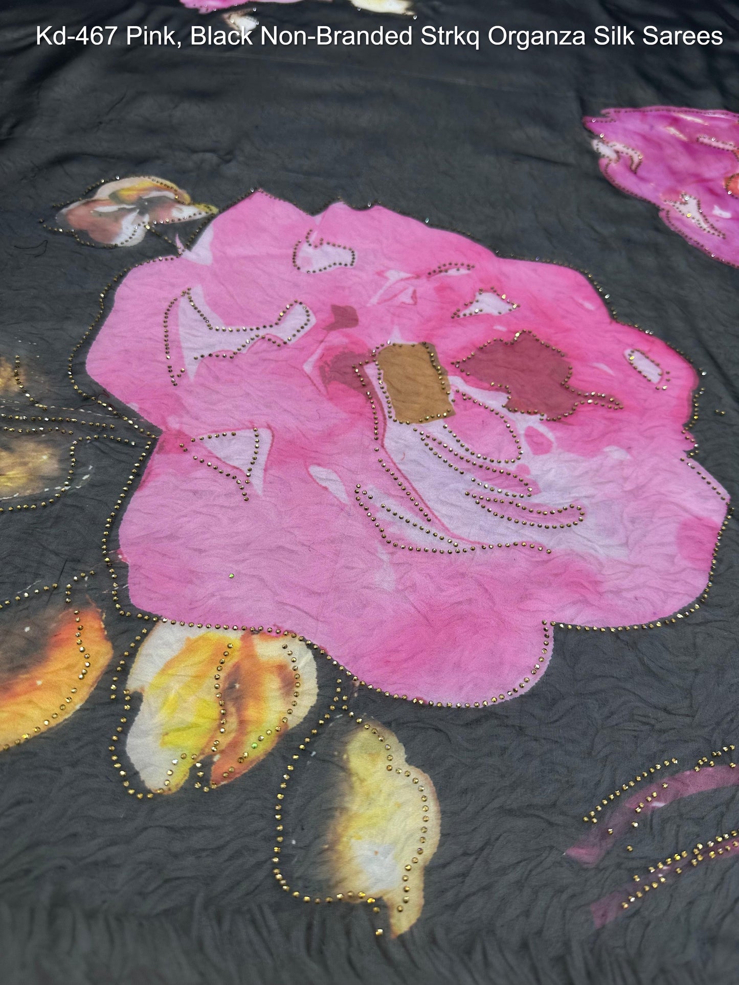 Kd-467 Pink, Black Non-Branded Strkq Organza Silk Sarees