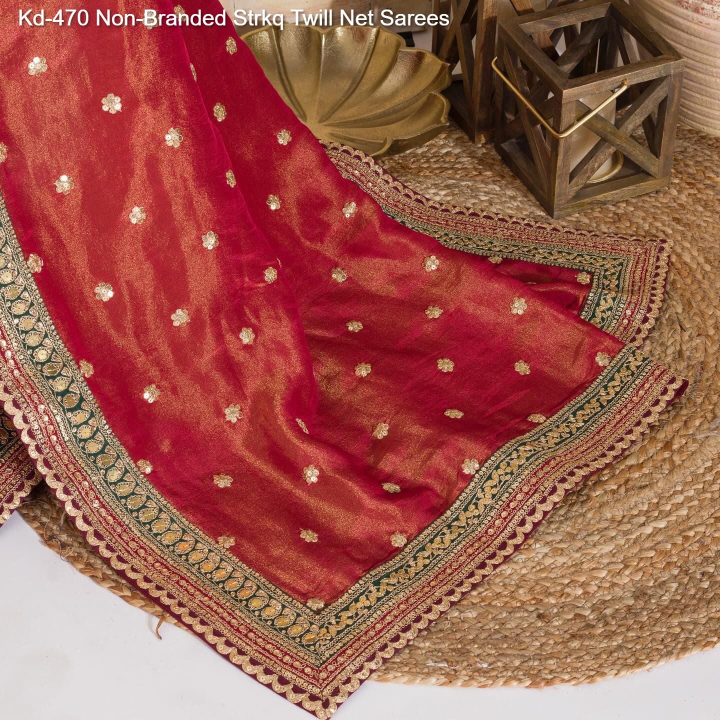 Kd-470 Non-Branded Strkq Twill Net Sarees