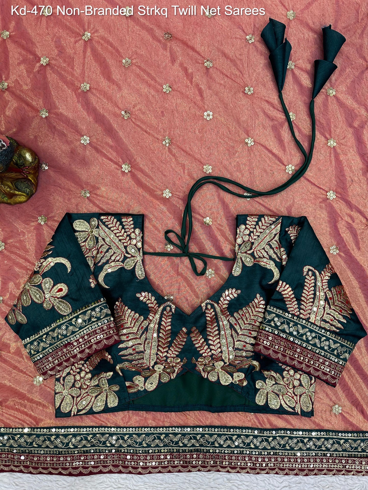 Kd-470 Non-Branded Strkq Twill Net Sarees